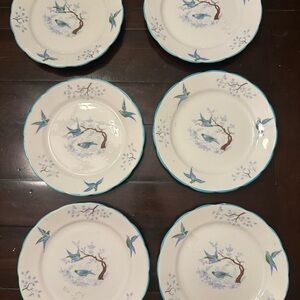 6 Antique Ye Olde English Tea Cup Saucer Side Plate Grosvenor China Blue Birds